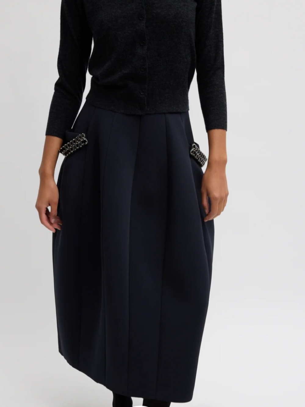 Tibi Navy A-Line Midi Skirt